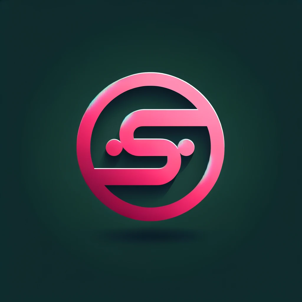 Pink and green, sleek logo which resembles an s